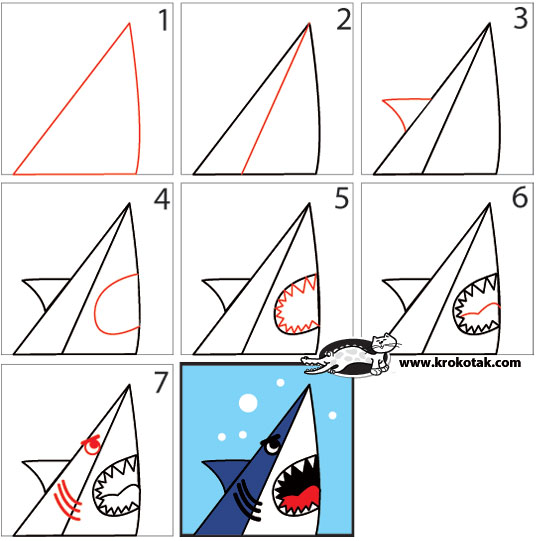 537x541 Krokotak How To Draw A Shark In Easy Steps - Shark Drawing Step By Step