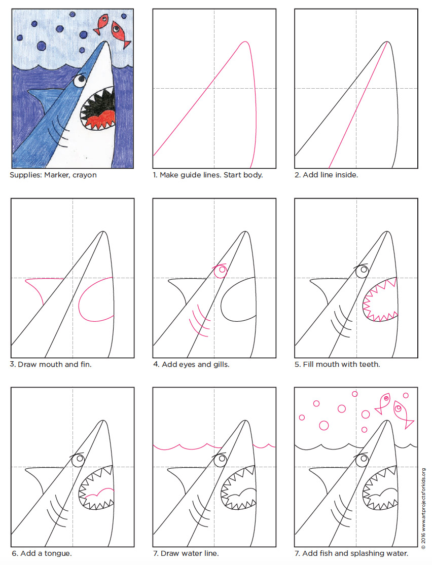 852x1115 Draw A Cartoon Shark Head Art Projects For Kids - Shark Head Drawing
