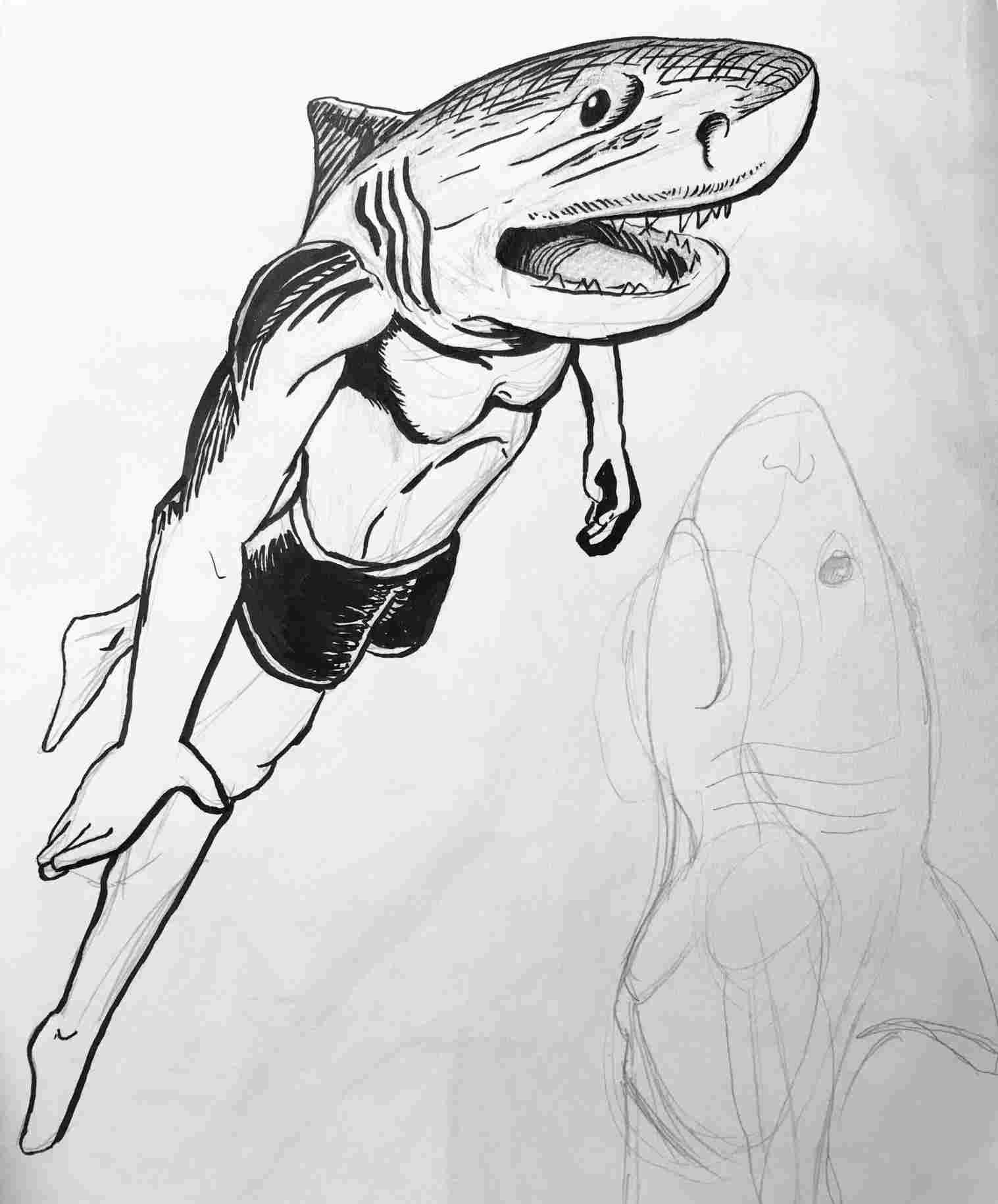Человек акула эскиз