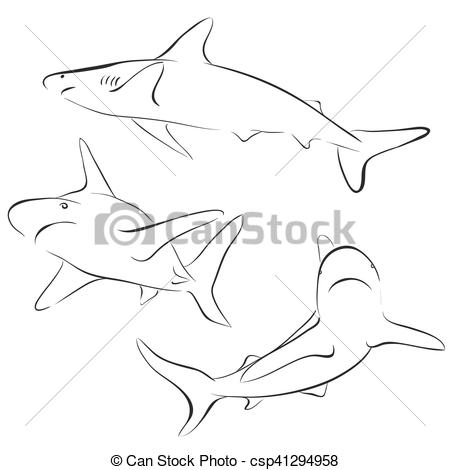 450x470 Shark Line Style Vector Symbol Graphic Collection Of Vector - Shark Line Drawing
