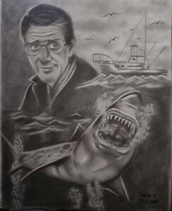 244x300 jaws shark horror movies graphite pencil sketch drawing ebay - Shark Pencil Drawing