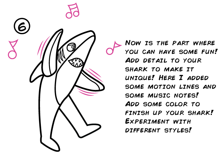 723x500 Tutorial How To Draw A Dancing In Steps Jonathan - Shark Simple Drawing