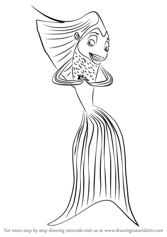 566x800 Learn How To Draw Angie From Shark Tale - Shark Tail Drawing