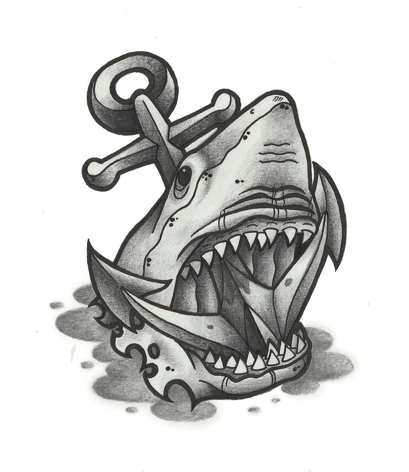 832x961 Shark Drawing Anchor For Free Download - Shark Tattoo Drawing