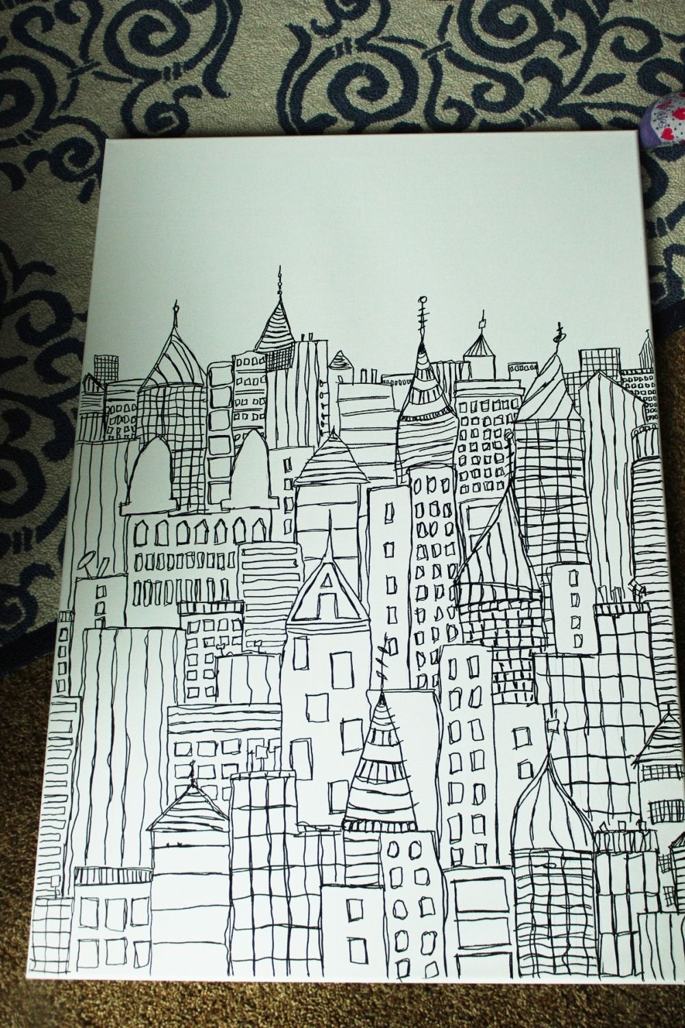 1000x1500 diy sharpie art cityscape sketch on canvas - Sharpie Drawings