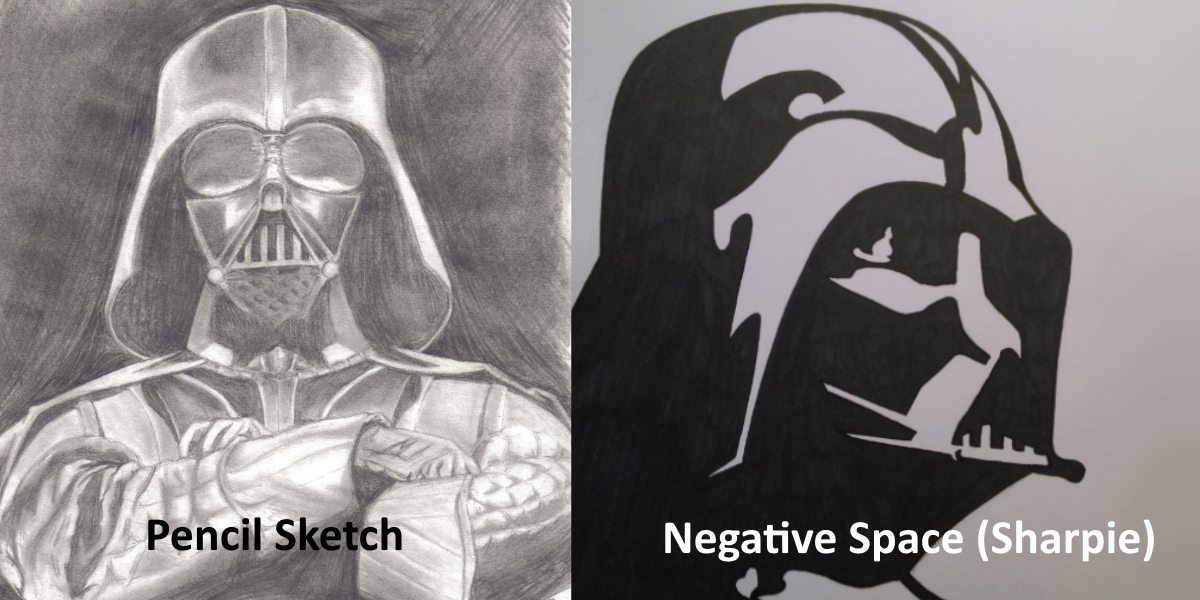 1200x600 negative space sharpie drawing of darth vader - Sharpie Drawings