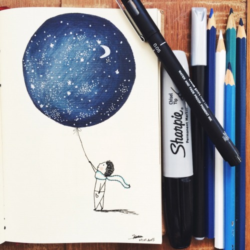 500x500 Drawing Illustration Art Galaxy Stars Boy Colors Universe Ink - Sharpie Drawings Tumblr