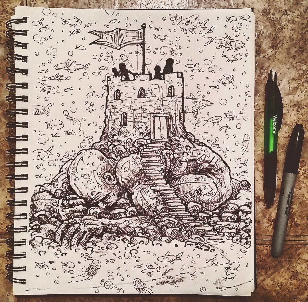 1080x1057 Underwater, Pensharpie Art - Sharpie Pen Drawing