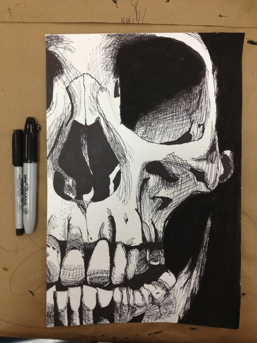 500x667 Drawing Cool Awesome Pencil Skull Morbid Ink Sketch Skeleton Pen - Sharpie Pen Drawing