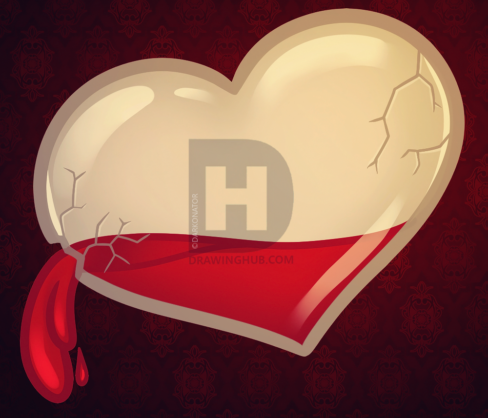 1000x857 how to draw a shattered heart, glass heart, step - Shattered Heart Drawing