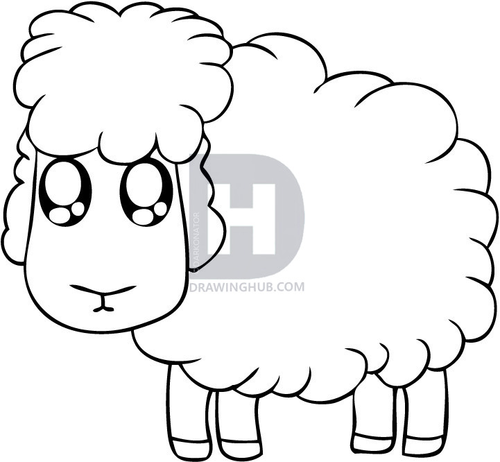 721x666 How To Draw A Cartoon Sheep, Step - Sheep Drawing Step By Step