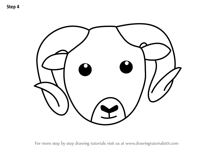 848x596 Learn How To Draw A Mountain Sheep Face For Kids - Sheep Face Drawing