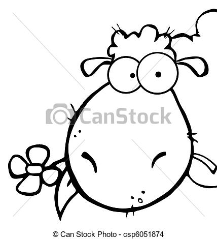 428x470 outline of a sheep eating a flower outlined sheep head cartoon - Sheep Head Drawing