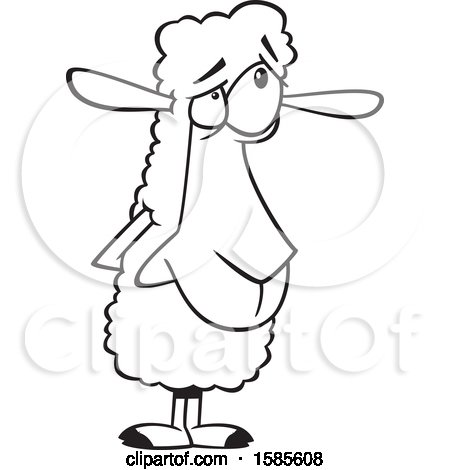 450x470 Clipart Of A Cartoon Line Art Sheepish Sheep - Sheep Line Drawing