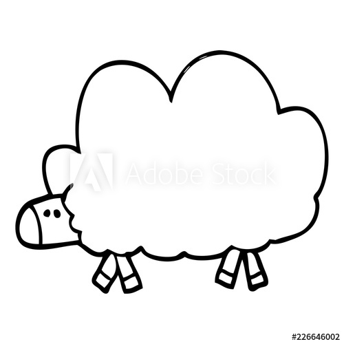 500x500 Line Drawing Cartoon Of A Black Sheep - Sheep Line Drawing