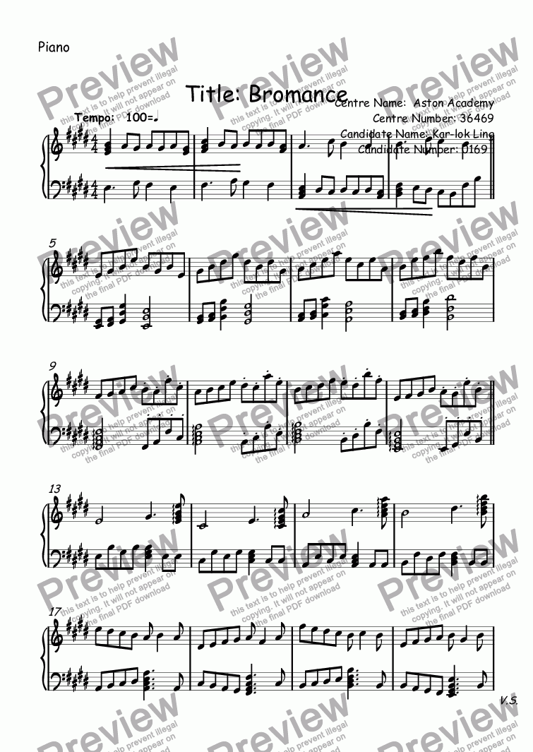 755x1065 piano part from title bromance - Sheet Music Drawing
