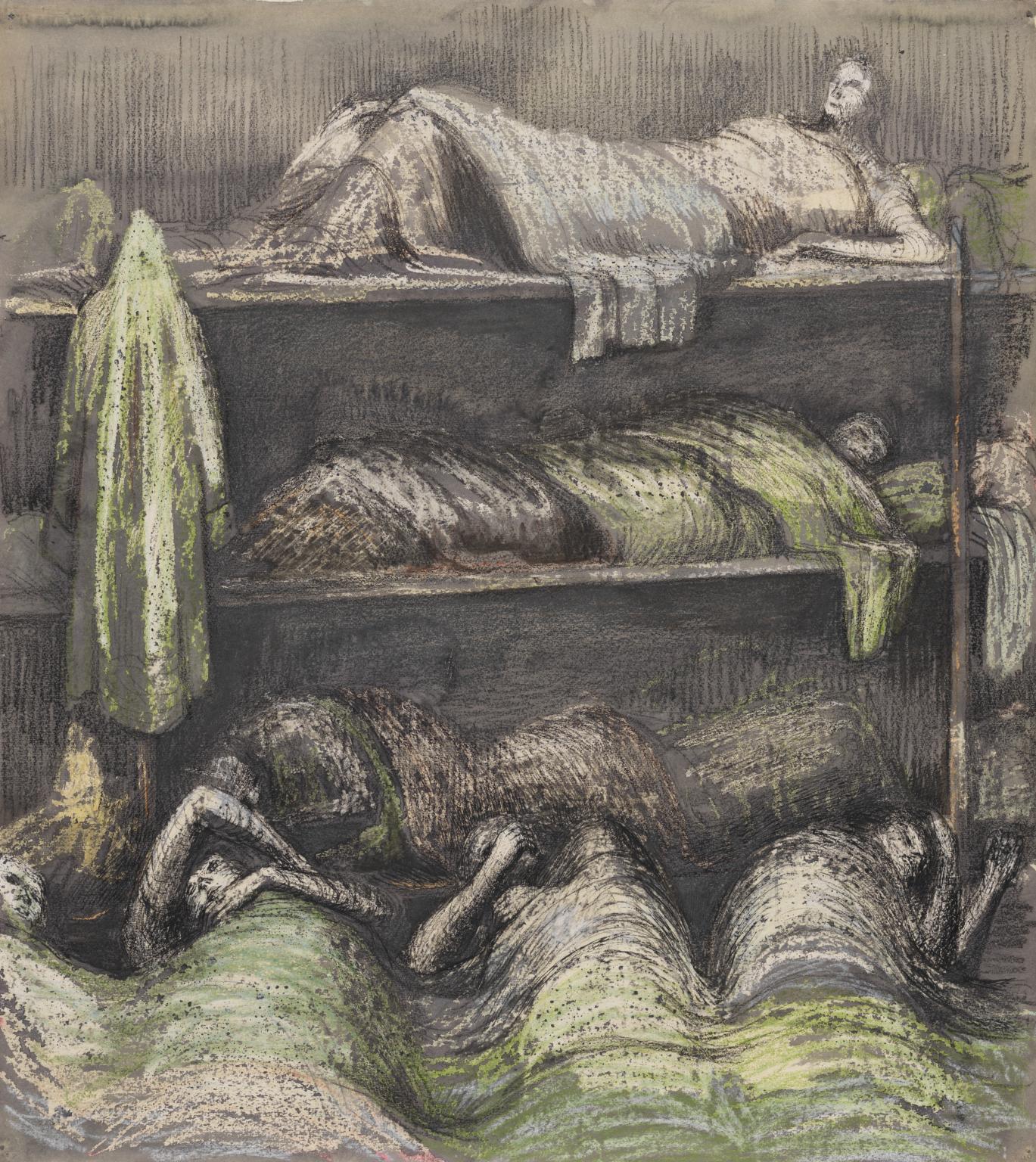 1369x1536 shelter scene bunks and sleepers', henry moore om, ch, tate - Shelter Drawing
