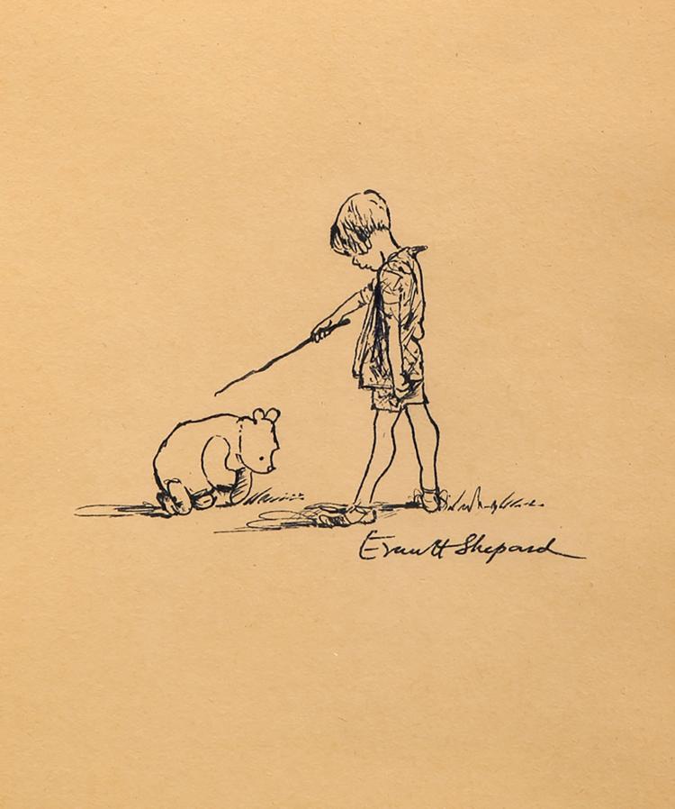 750x898 e h shepard drawing of winnie the pooh and christopher - Shepard Drawing
