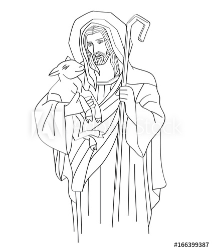 423x500 Jesus Christ Is The Good Shepherd, Art Sketch Or Drawing, Line Art - Shepherd Drawing