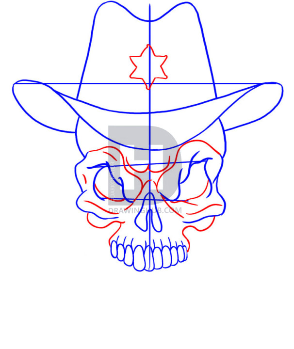 606x720 how to draw a sheriff skull, step - Sheriff Drawing