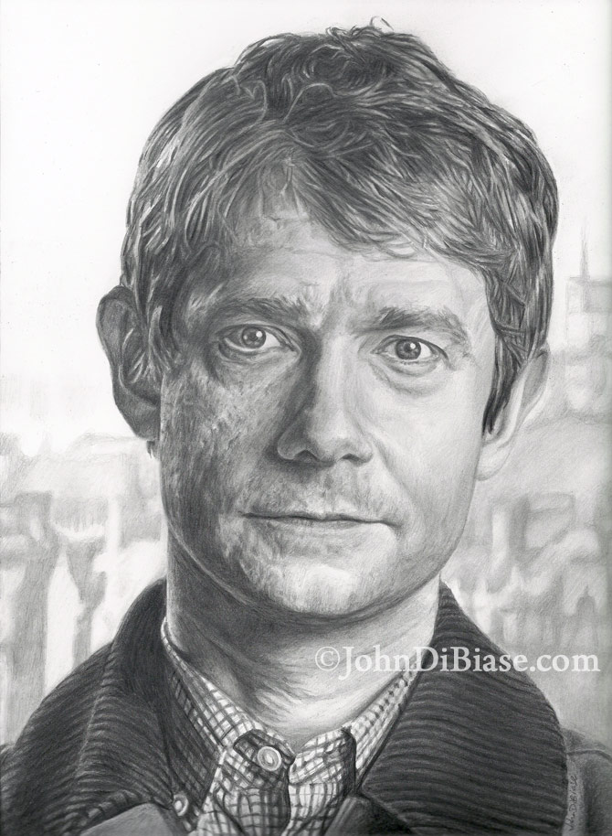 670x914 Drawing Of Martin Freeman As John Watson In Bbc's Sherlock - Sherlock Drawing