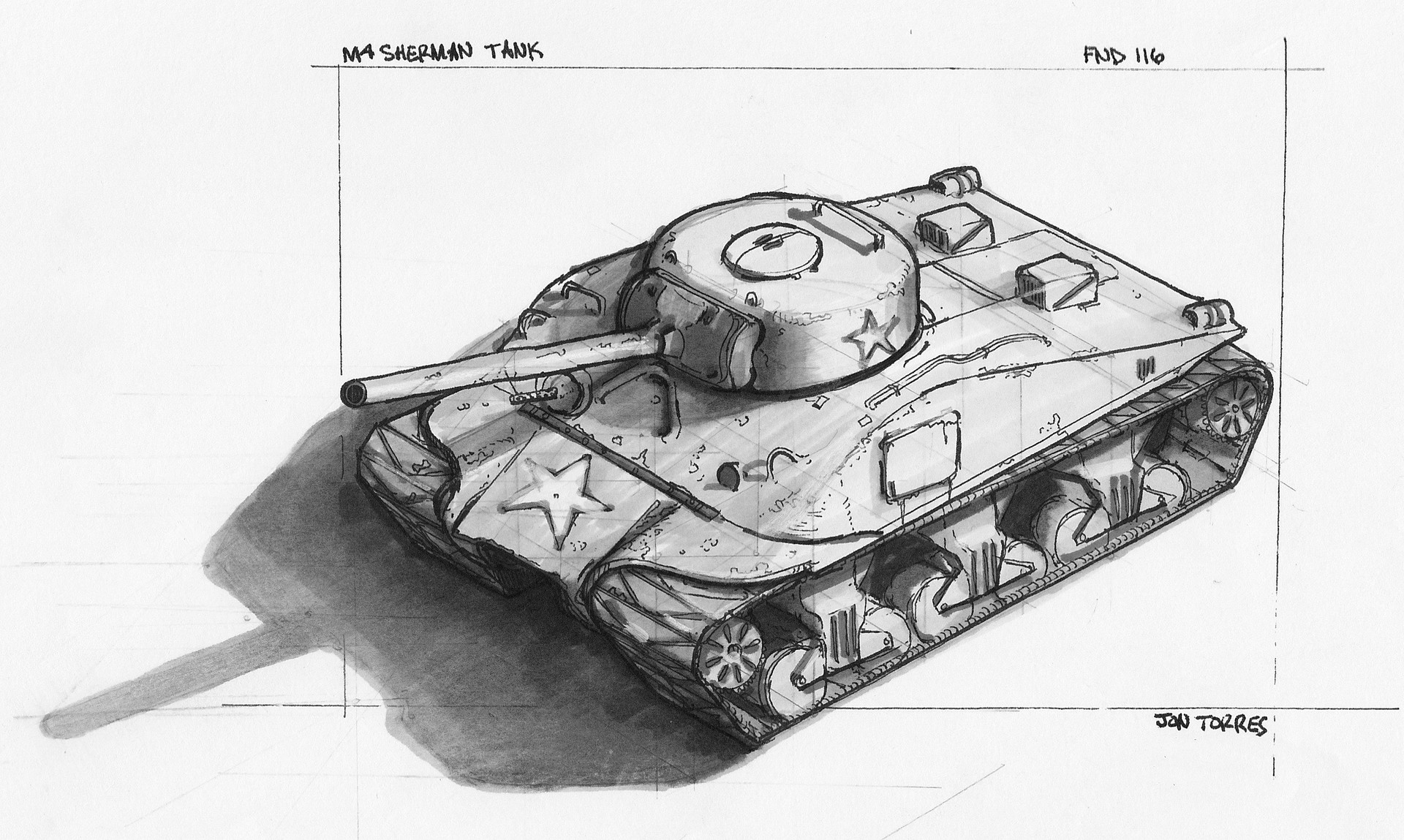 1920x1149 artstation - Sherman Tank Drawing.