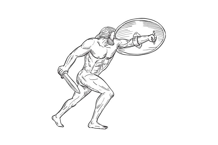 750x500 heracles with shield and sword drawing black and white - Shield Drawing