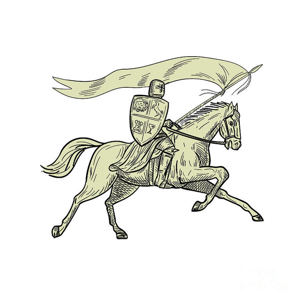 600x600 knight riding horse shield lance flag drawing poster - Shield Drawing
