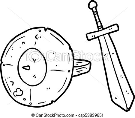 450x395 line drawing of a old gladiator shield and sword - Shield Drawing