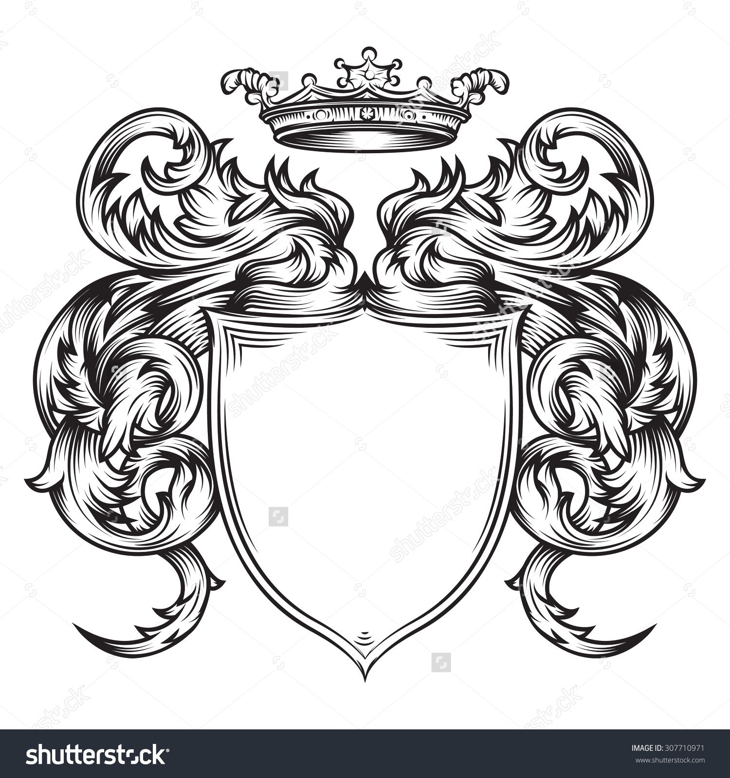 1500x1600 vector drawing of a heraldic shield line art easy to edit - Shield Drawing
