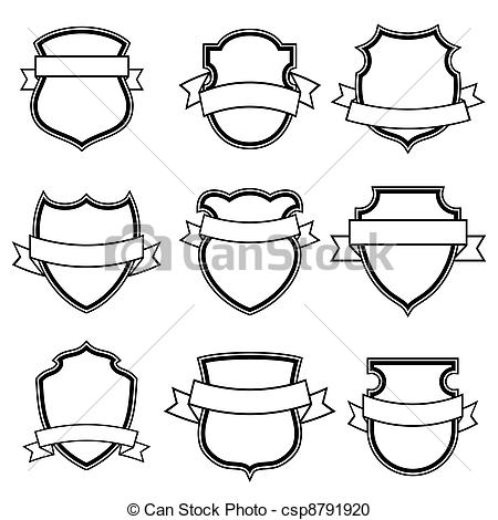 450x470 vector shield with ribbon collection set isolated - Shield Drawing