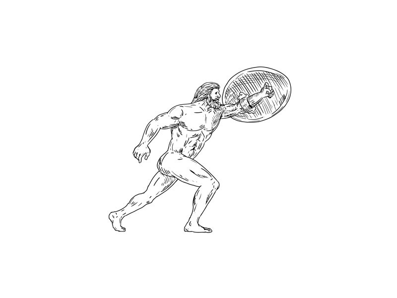 800x600 Heracles With Shield Urging Forward Drawing Black And White - Shield Line Drawing