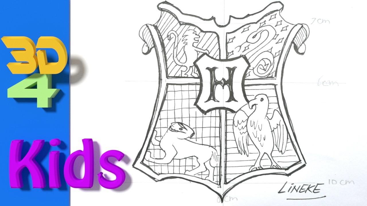 1280x720 How To Draw The Hogwarts Shield Logo - Shield Line Drawing