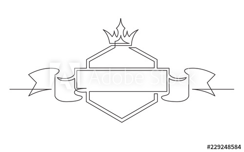 500x313 Continuous Line Drawing Of Shield Crown And Ribbon Label - Shield Line Drawing