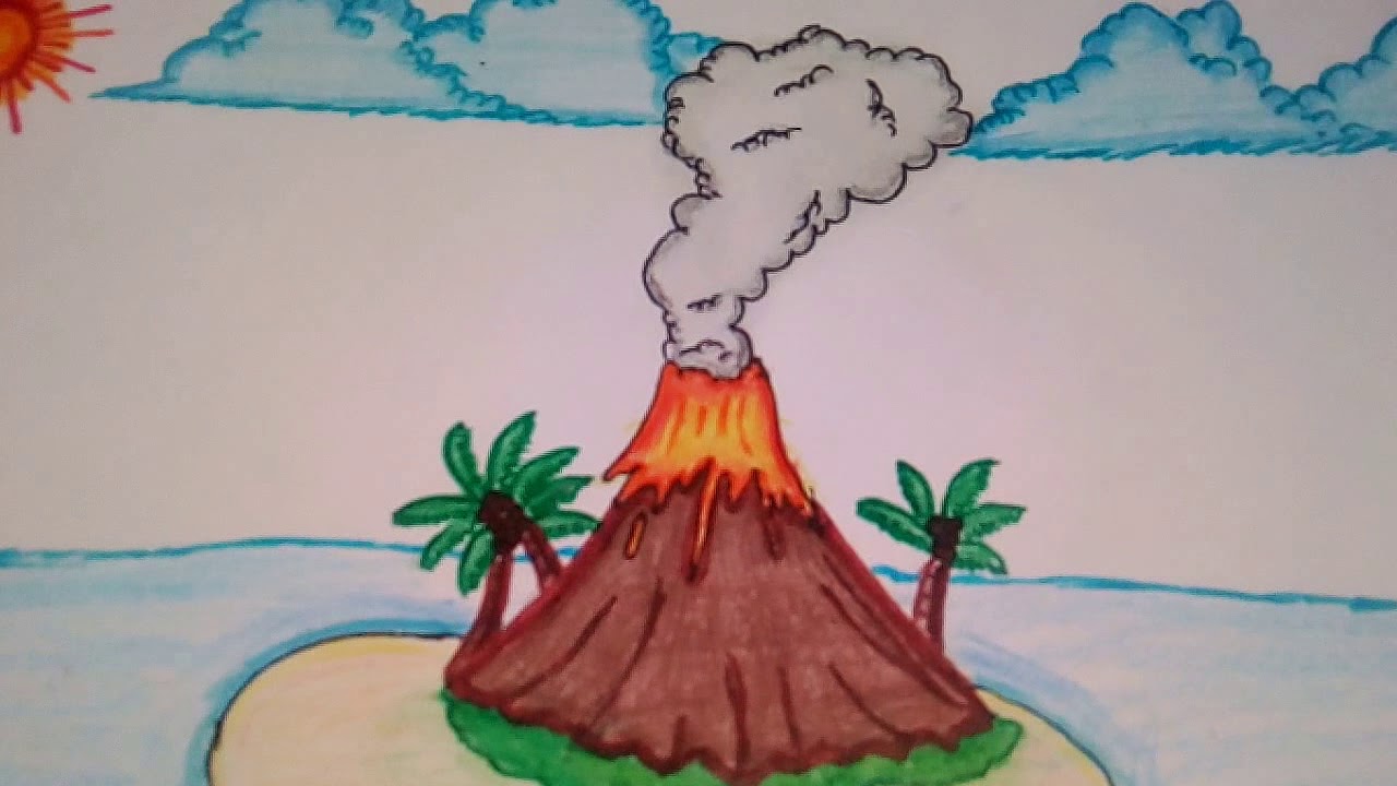 1280x720 how to draw a volcano - Shield Volcano Drawing.