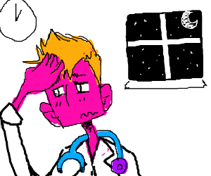 300x250 Stressed Out Doctor On Night Shift Drawing - Shift Drawing