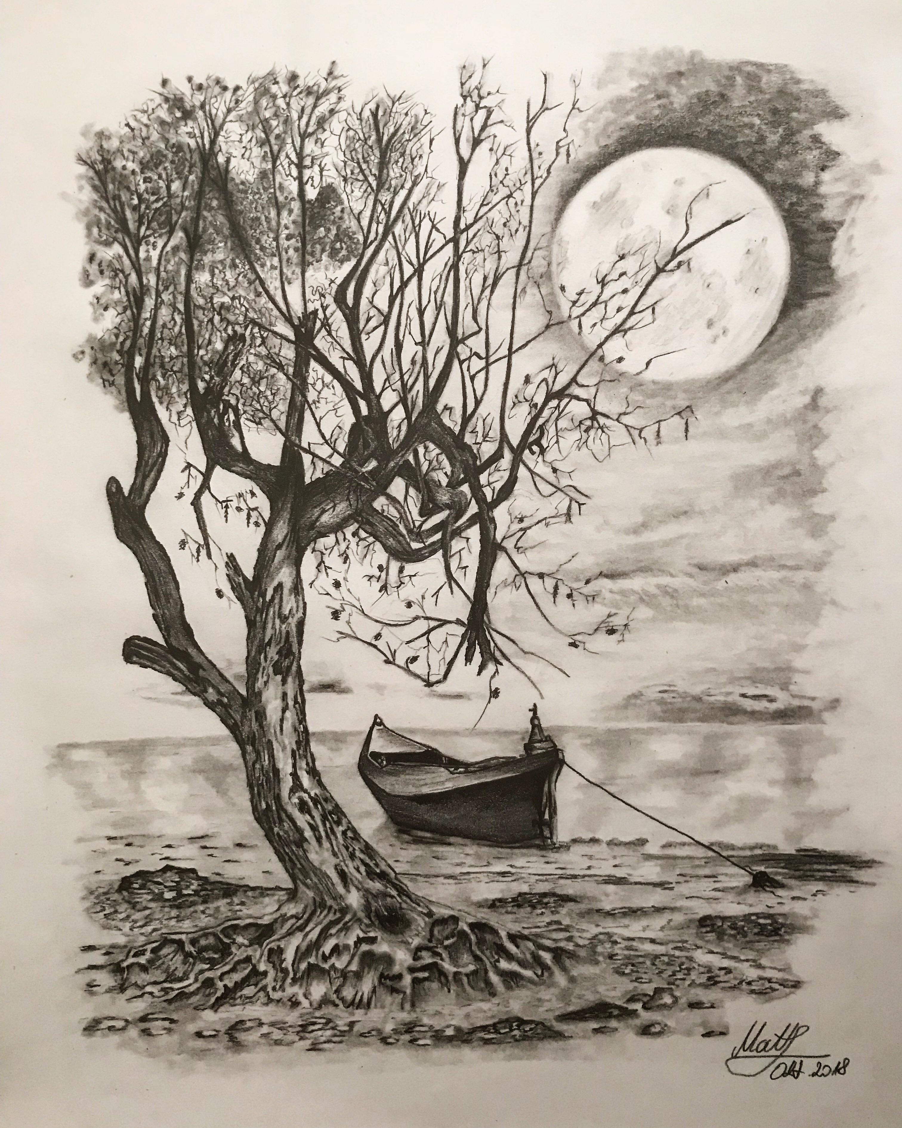 3024x3780 three in moon shine, size pencil drawing, october art - Shine Drawing