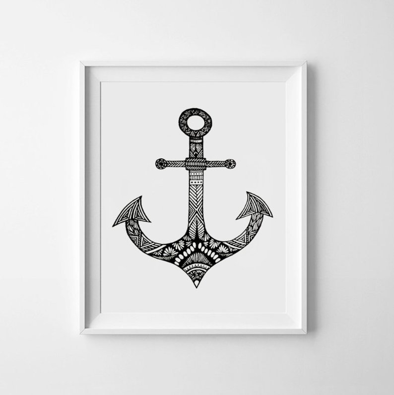 794x796 Nautical Anchor Print Anchor Drawing Nautical Art Aztec Etsy - Ship Anchor Drawing