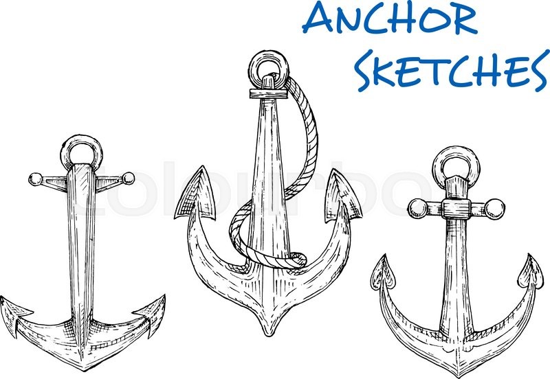 800x552 Nautical Sketch Of Old Ship Anchors Stock Vector Colourbox - Ship Anchor Drawing