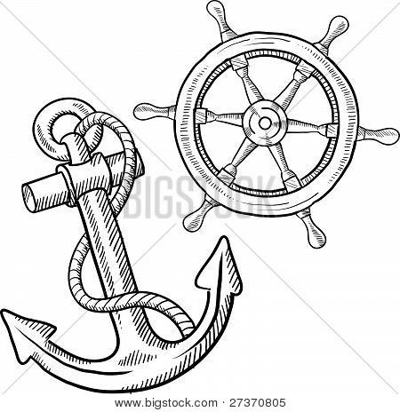 450x464 Ship Anchor And Wheel Sketch More Luv - Ship Anchor Drawing