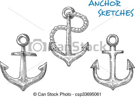 450x326 Sketches Of Old Ship Anchors With Rope Nautical Anchors In Sketch - Ship Anchor Drawing