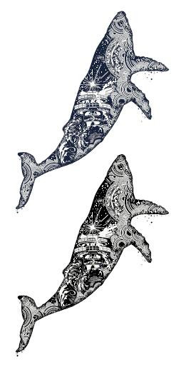 254x514 Waterproof Temporary Fake Tattoo Stickers Black Blue Whale Dolphin - Ship Anchor Drawing