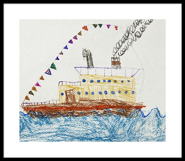 600x524 kid's drawing of a passenger ship in the sea framed print - Ship Drawing For Kids