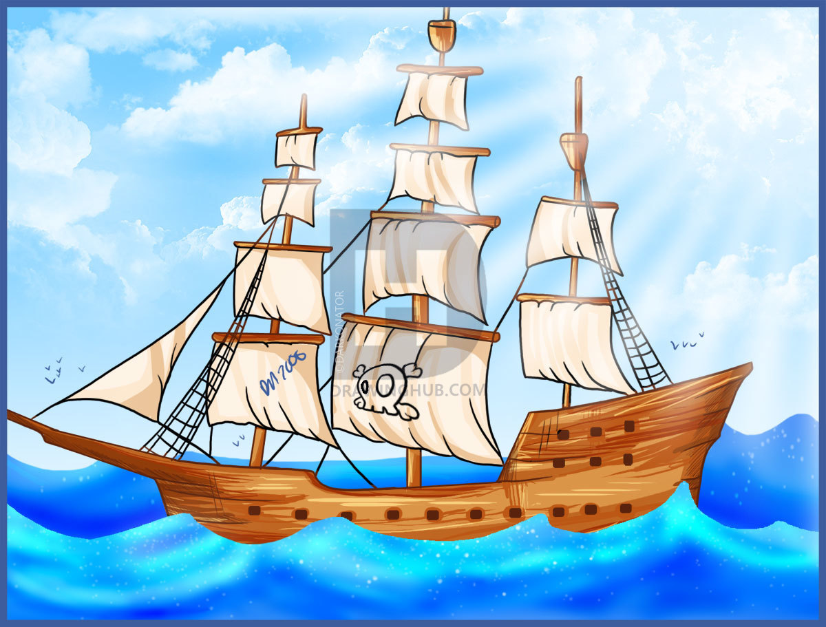 1200x911 How To Draw A Pirate Ship, Step - Ship Drawing Images