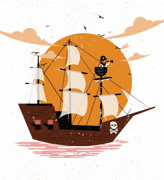 547x600 Pirate Ship Drawing Colored Retro Design Free Vector In Adobe - Ship Drawing Images
