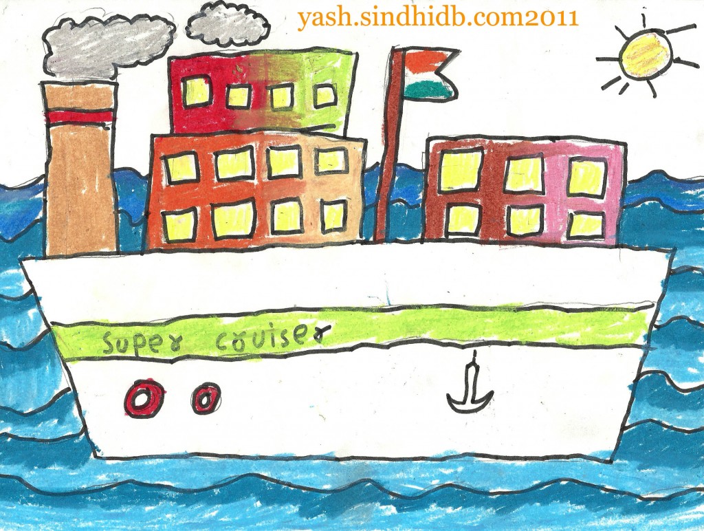 1024x772 The Ship Super Cruiser Drawing With Oil Pastel Colours - Ship Drawing Images
