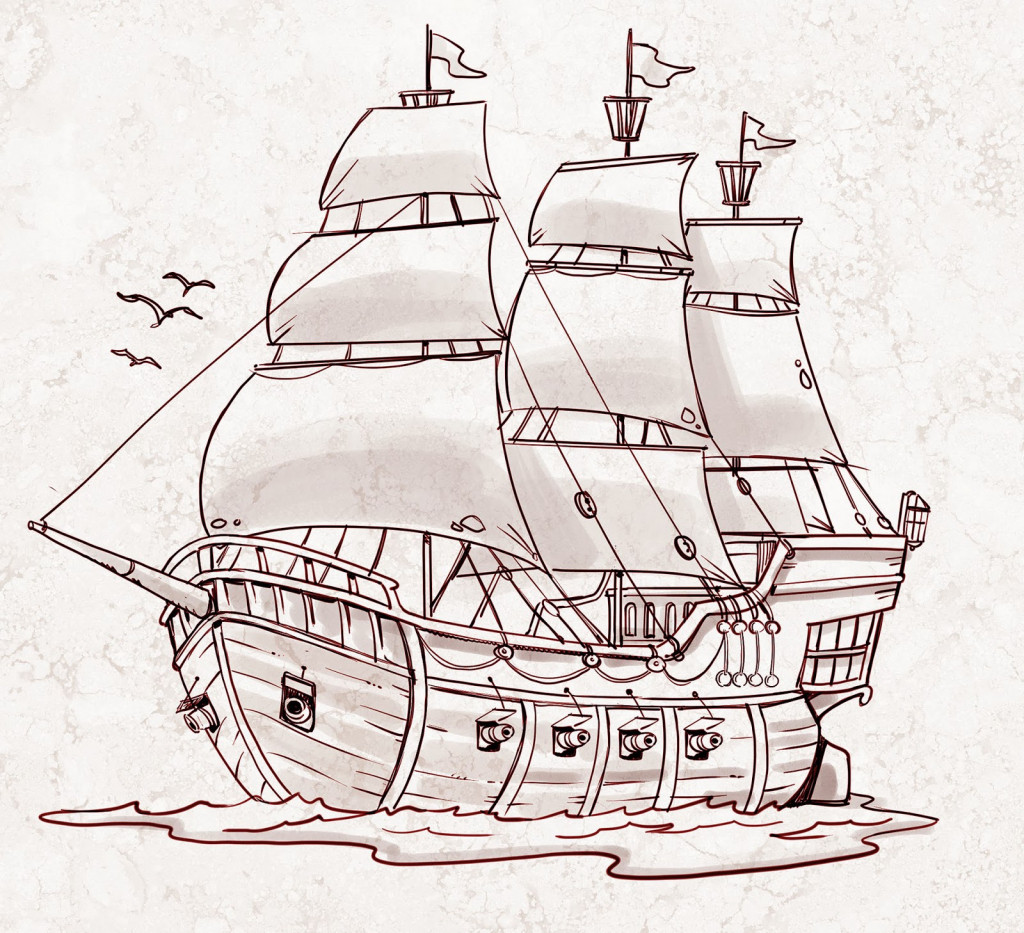 1024x933 How To Draw A Boat Step - Ship Drawing Step By Step