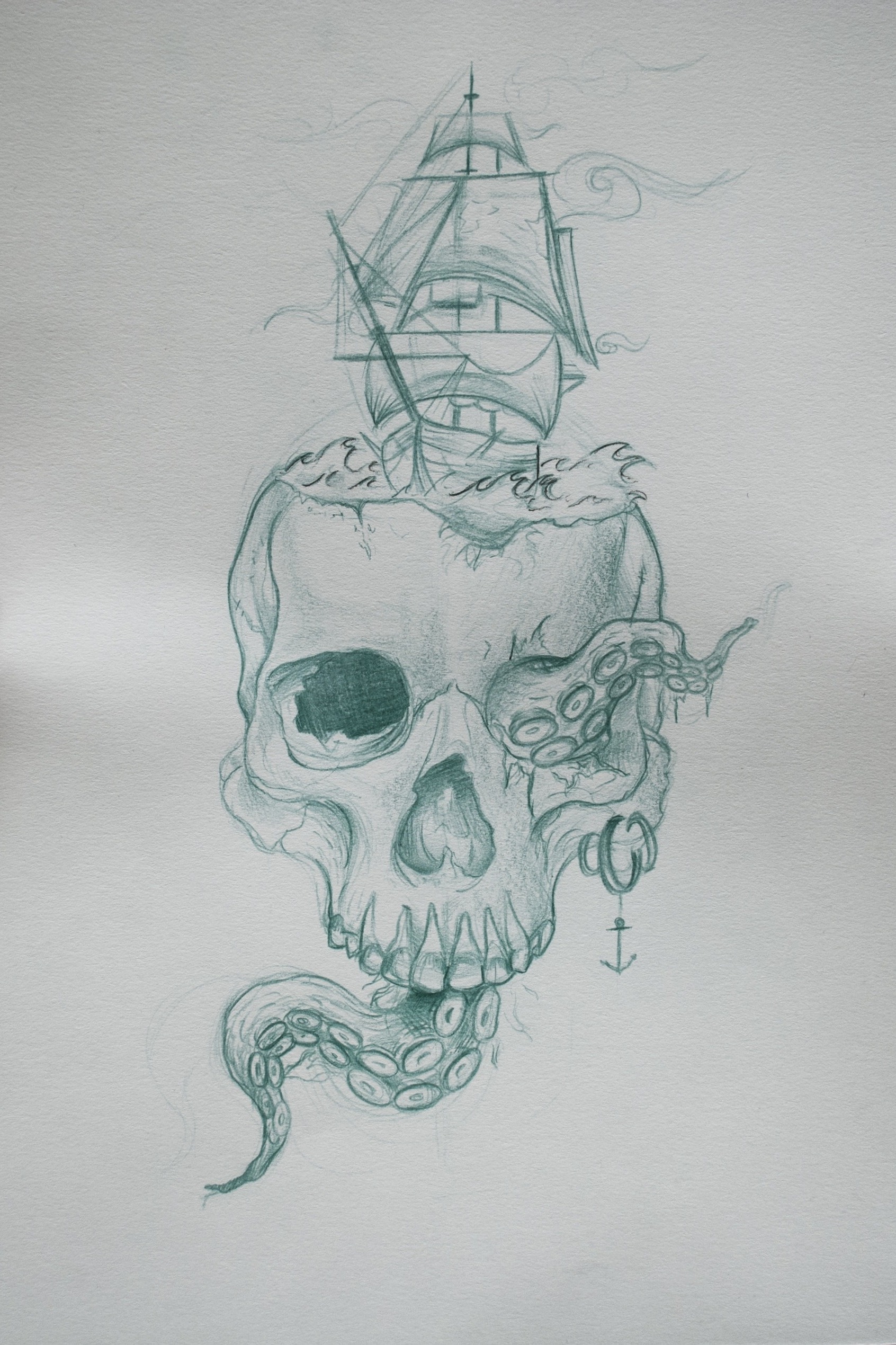 1692x2539 Abelcius Kraken, Ship And Skull Design - Ship Images For Drawing
