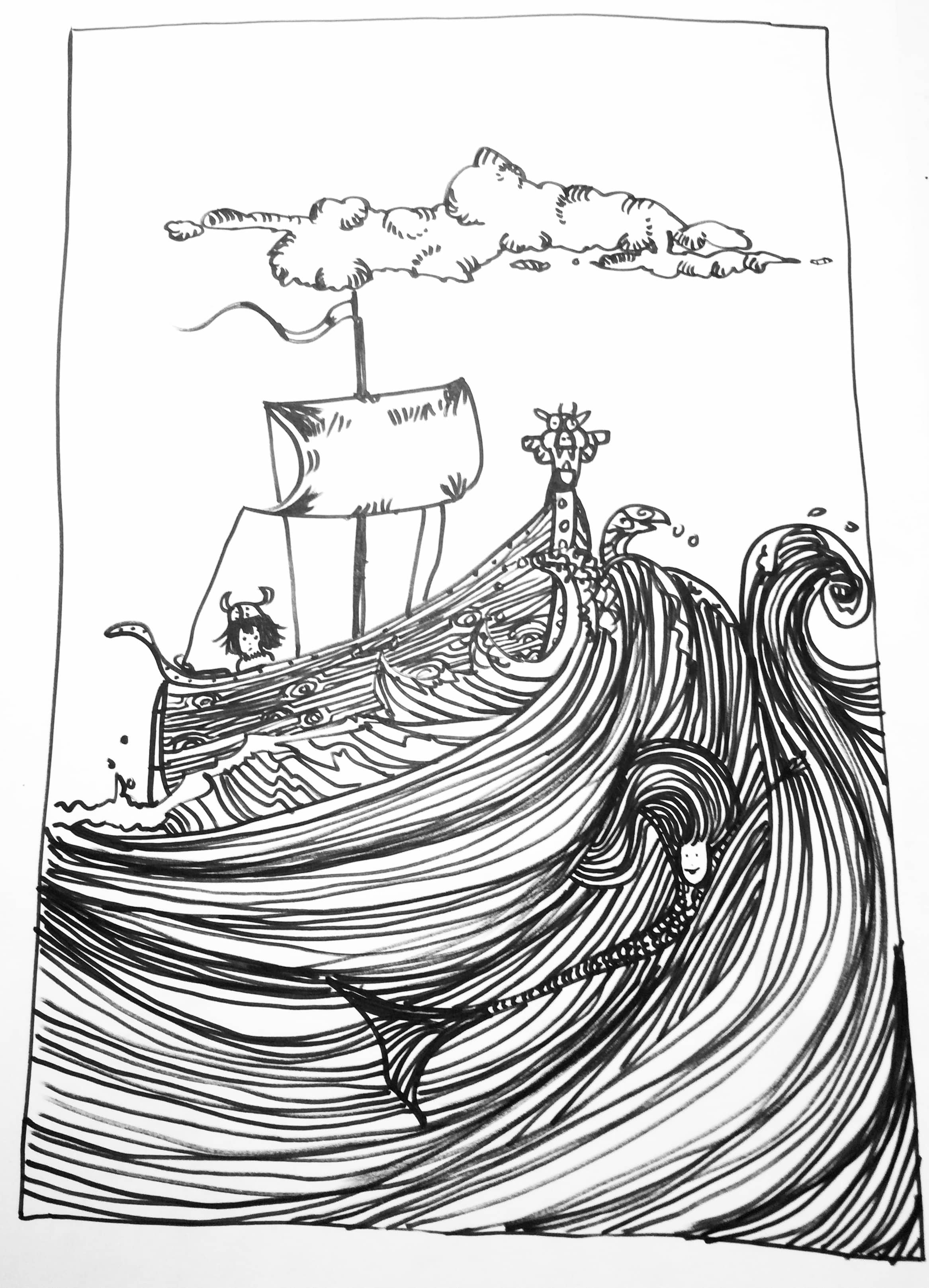 2333x3234 mermaids v vikings jo cockwell - Ship Line Drawing
