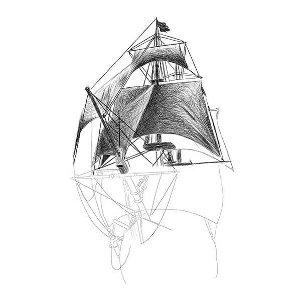 600x600 Pirate Ship Line Illustration On Wacom Gallery - Ship Line Drawing